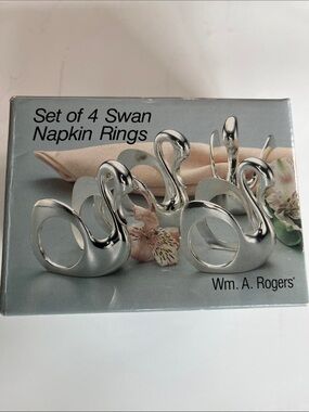 4 vintage swan silver plate napkin rings Wm A Rogers made in Japan